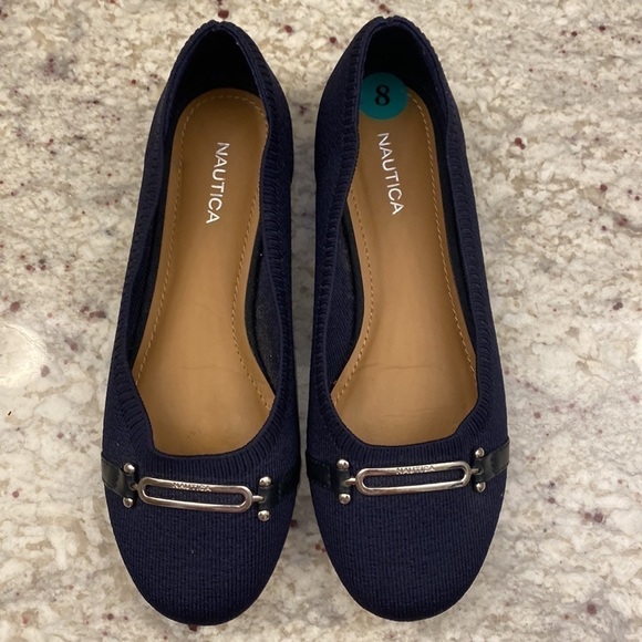 NAUTICA Navy Blue Ballerina Slides with Silver Metal Buckle Detail Size 8 - Picture 2 of 9